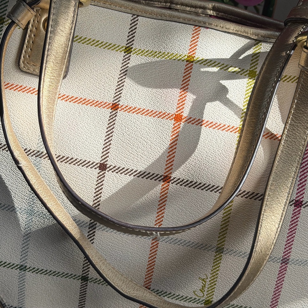Coach Peyton Tattersall Plaid Satchel Tote Coated Canvas Ivory - Picture 11 of 16